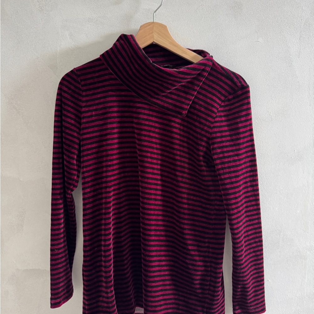 Talbots - Velour Black and Burgundy Cowl Neck Sweater with Stripes (NWT)
